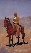 Frederic Remington Mounted Cowboy in Chaps with Bay Horse oil painting reproduction